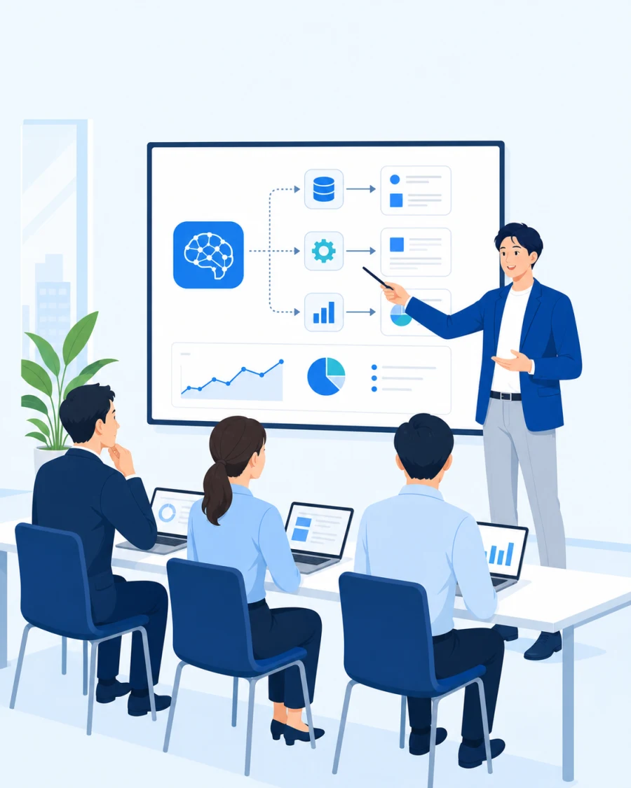 講師が企業研修を行うイラスト
